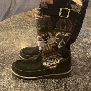 Black and Brown Patterned Heeled Boots